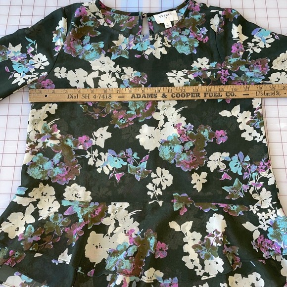 Everly Womens Small Floral Top Blouse 3/4 Sleeve Sheer Hi Lo Hem‎ Tiered … - Picture 11 of 14